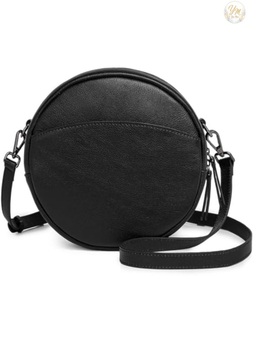 Genuine Leather Round Crossbody Bag Adjustable Strap Travel Purse